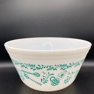 Federal Glass Bowl- white heatproof milk glass, MCM torqouise kitchenaid VTG USA